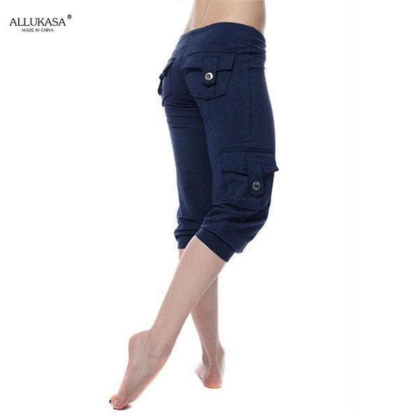 

women's pants & capris allukasa 2021 fashion casual street clothing solid color pocket sports trousers cropped, Black;white