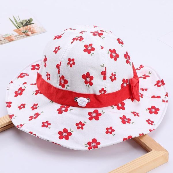

flower print baby hat spring summer bow kids girls bucket wide brim cotton children panama fisherman sun cap caps & hats1, Yellow