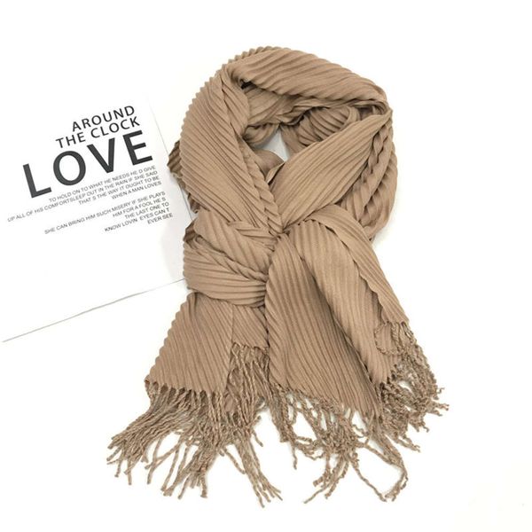 

new pleated pure scarf, versatile monochrome gift annual meeting cashmere like tassel scarlet scarf, Blue;gray