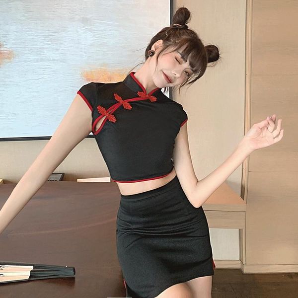 

ethnic clothing fashion japanese harajuku streetwear cheongsam retro qipao t-shirt mini skirt party dress bodycon club vestidos, Red