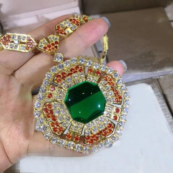 

pendant necklaces fashion geometric orange cubic zircon big green stone necklace luxury jewelry for women wholesale, Silver