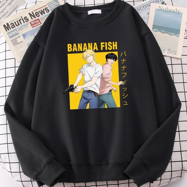 

men's hoodies & sweatshirts banana fish ash lynx eiji okumura anime prints men fashion loose hoodie autumn fleece hoody casual o-neck c, Black