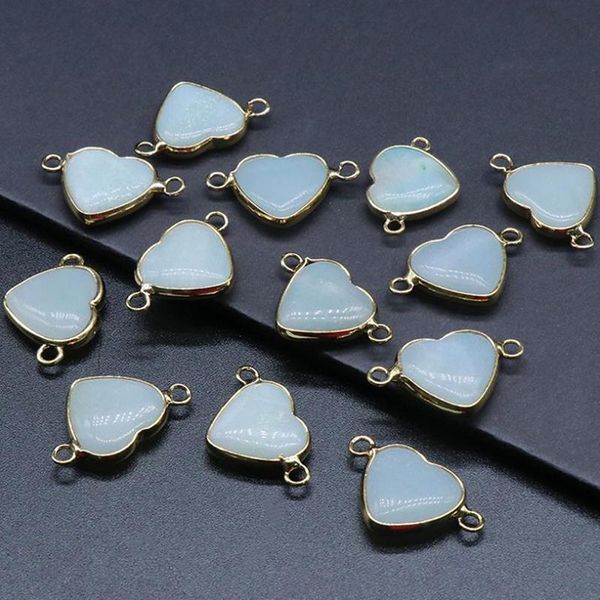 

charms natural stone 16mm crystal pendant heart shape lapis lazuli double hole connectors for jewelry making bracelet necklace, Bronze;silver