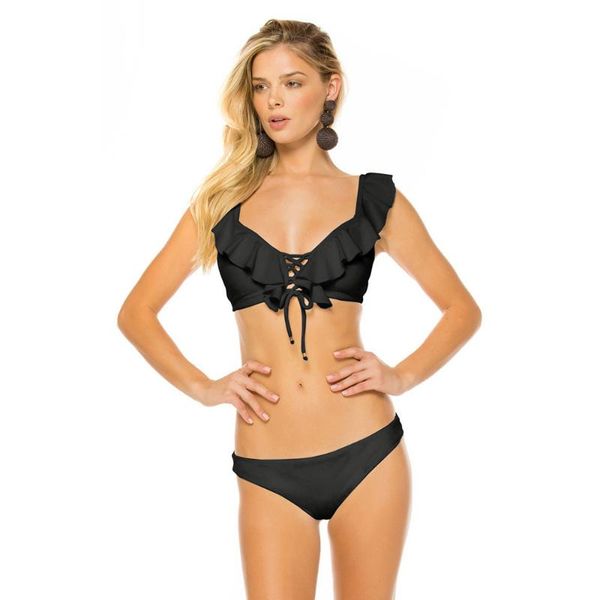 

new style bikini in 2021 with wooden ear edge women's split triangle swimsuit
