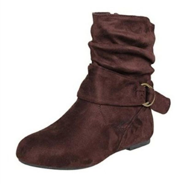 

boots women's retro pleated ankle snow 2021 woman buckle women zip flock flats ladies shoes female casual footwear plus size, Black