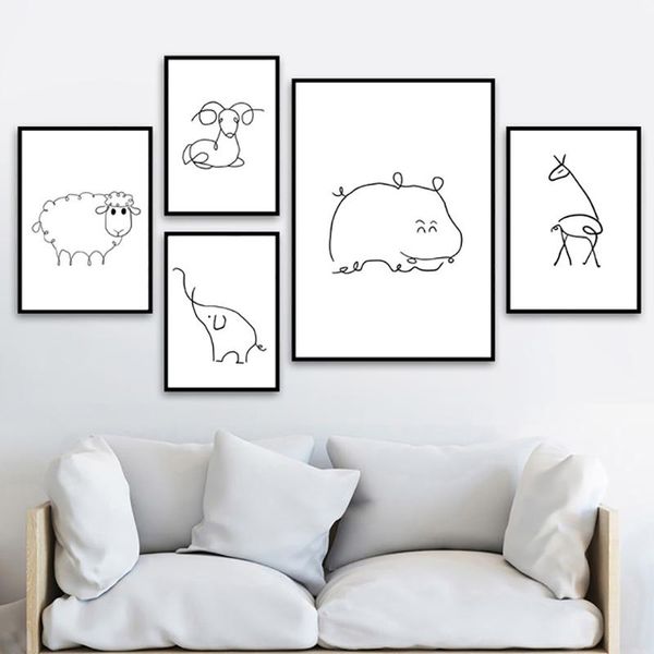 

paintings abstract black and white poster line animals canvas painting cartoon posters wall art print picture for kids nursery room decor