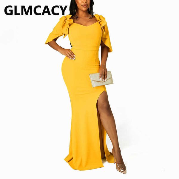 

short sleeve elegant evening party dress slit solid maxi dresses 210702, Black;gray