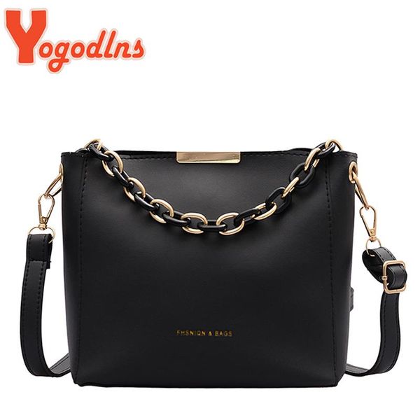 

cross body yogodlns fashion chains bucket bag women pu leather crossbody large capacity shoulder designer handbag luxury lady pouch