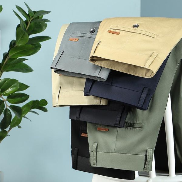 

men's pants 2021 spring and summer khaki thin casual business fashion solid color stretch straight-leg trousers male brand, Black