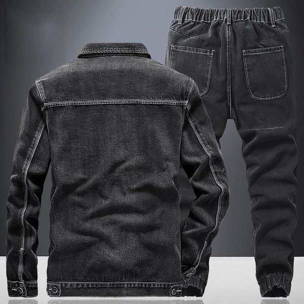 

men's tracksuits brand cowboy jacket men autumn oversize 4xl high street loose black coat zipper jeans two piece set casual trousers su, Gray