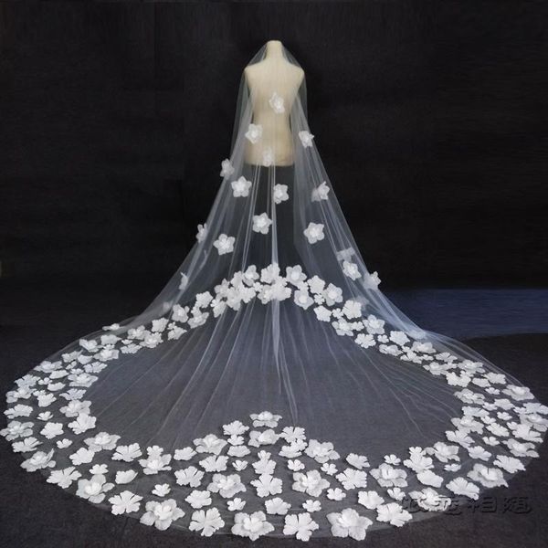 

bridal veils white/ ivory 2021 bride married heart-shaped flower shape ruansha long paragraph trailing veil concealed, Black