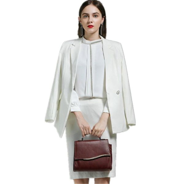 

two piece dress ladies office work wear formal women business suits with skirt and jackets coat spring summer professional blazers elegant w, White