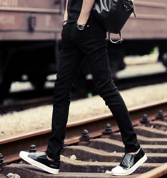 

brand slim fit teen korean casual black stretch fall/winter men's jeans, Blue