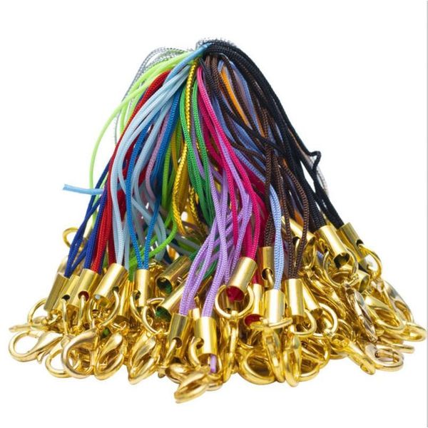 

50pcs/lot mulitcolor gold lobster clasp(12mm) lanyard strap cord (5cm) mobile straps charm nylon key ring chain diy jlllmk