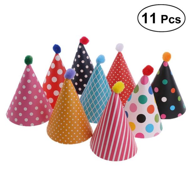 

party hats 11pcs cake birthday cone with pom poms