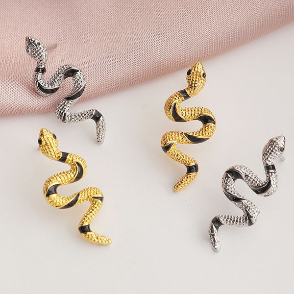 

ez3386 fashion jewelry personality creative curved alloy oil dripping snake earrings, Silver