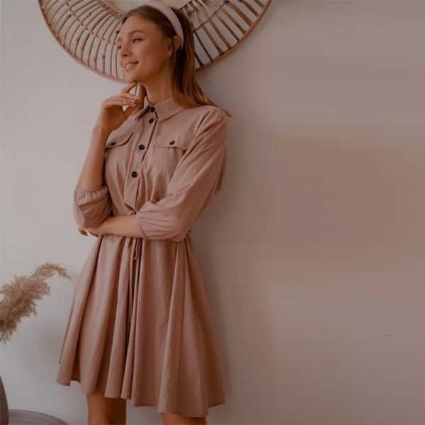 

2021 new autumn lapel button a-line lady vintage loose fashion pocket design wave mini skirt temperament women vestido 7ezo, Black;gray