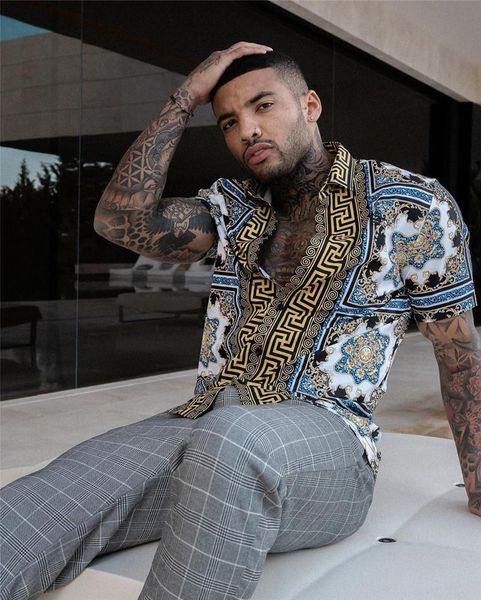

men's casual shirts summer shirt slim fit short sleeve hawaii male single-breasted letter printing clothing, White;black