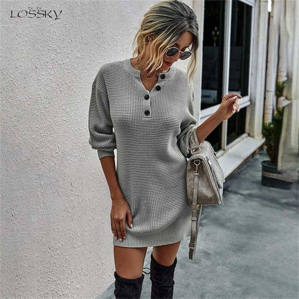 

sweater dresse autumn winter long sleeve knitted clothes casual ladies pure black button slim fit dress fall fashion 211109, Black;gray