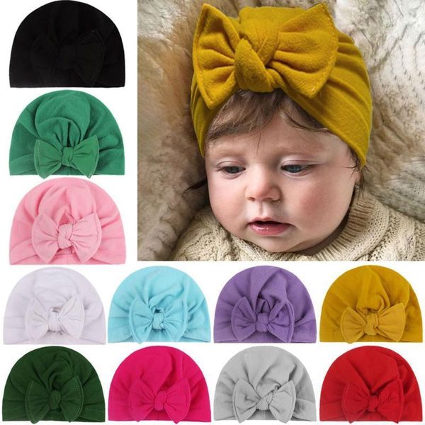 

caps & hats baby girl solid velvet hat with bow knotted headband turban cap for girls warm infant headwear born hair accessories1, Yellow
