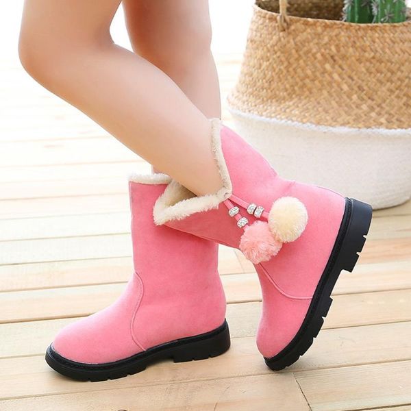 

boots for children girl kids baby girls winter warm solid hairball snow short boots casaul shoes kids baby girls shoes, Black;grey