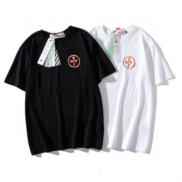 

2021 spring and summer new off plant flower run maple leaf arrow round neck pullover short sleeve unisex, White;black