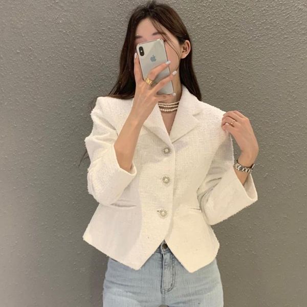 

women's jackets autumn turn down collar tweed coat women chic solid single-breasted suit short jacket office lady slim-fit waist outwea, Black;brown