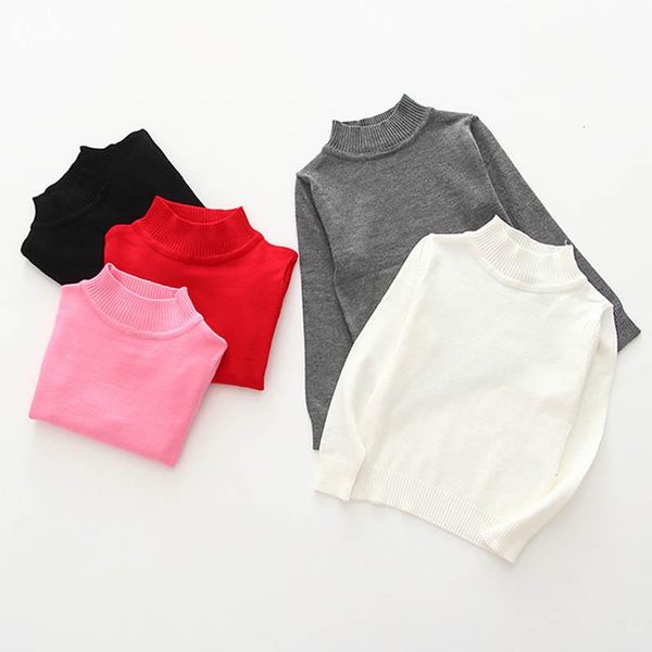 

pullover autumn baby boys girls solid color turtleneck sweaters kids winter knitted bottoming, Blue