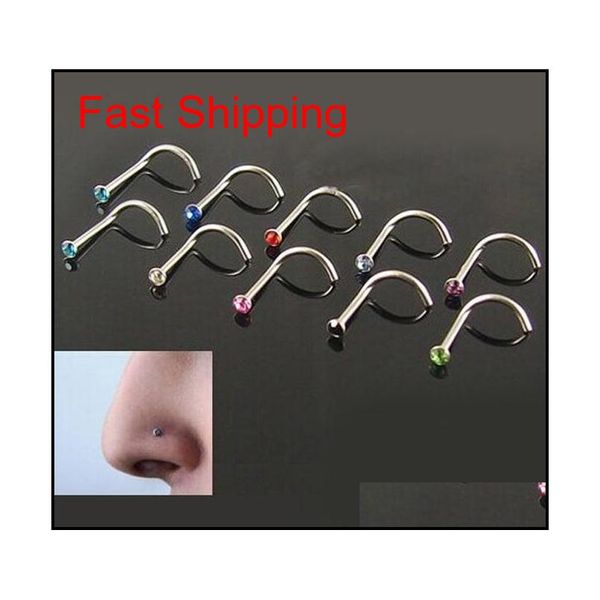 

10pcs mix colors rhinestone nose studs screw ring bone bar bo qylcdn dh_seller2010, Silver