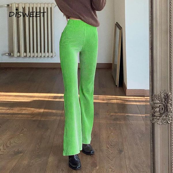 

corduroy high waist trousers for woman simple solid elastic waist flared pants women streetwear women's slim stretch pants 2021, Black;white