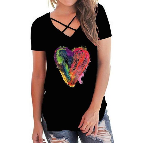 

women's t-shirt summer cross women short sleeve print casual loose tunic v neck plus size female ladies clothes, White