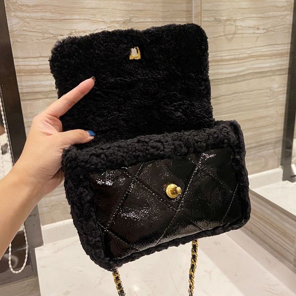 

2021 autumn winter patchwork clafskin shearling bags oil wax leather 19 series quilted classic mini flap crossbody shoulder designer luxury