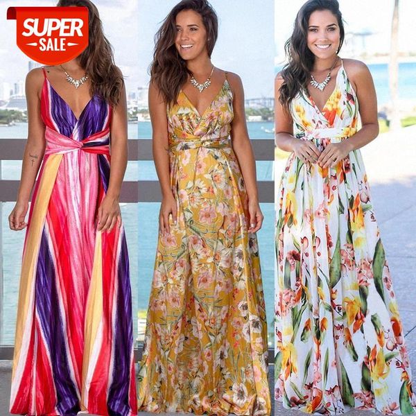 

women's sling backless floral long dresses new summer boho v-neck sleeveless party beach floarl print maxi dress casual sundress #yl8s, White;black
