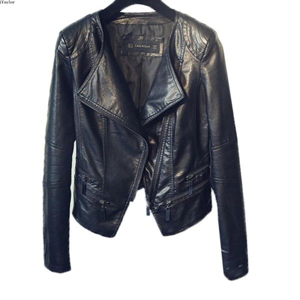 

women's leather & faux spring autumn ladies motorcycle jackets women turn-down collar zipper slim black moto biker jacket female