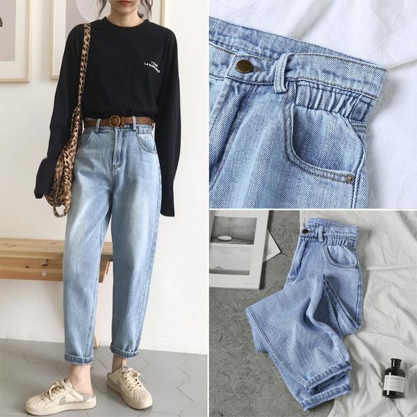 

women's pants & capris autumn boyfriends harem jeans for women vintage solid high waist denim pant chic oversized ankle length loose ca, Black;white