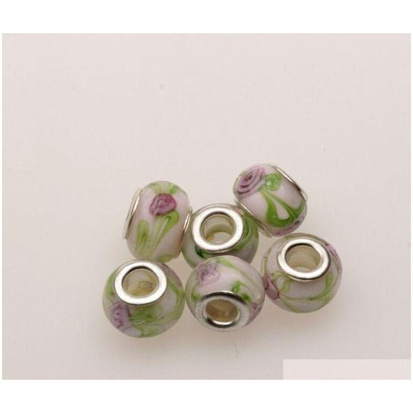 

mic 100pcs silver core endearing flower murano glass beads fit charms bracelets 14 x 10mm jewelry diy fre jllyfx home003, Bronze;silver
