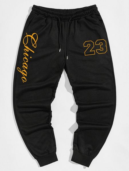 

men letter graphic drawstring waist sweatpants e6og#, Black