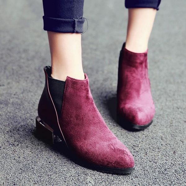 

boots big size 9 10 11 12 women shoes ankle for ladies woman winter metal trim wedges, Black