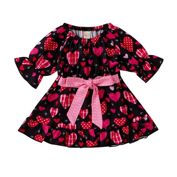 

girl's dresses heart print bowknot round neck half ruffle sleeve princess dress for holiday birthday party vacation dancing, Red;yellow