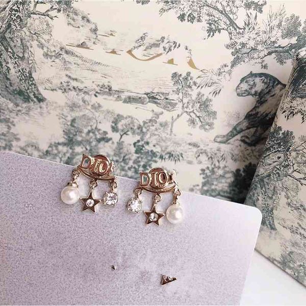 

70% off outlet online pearl star silver needle earrings for women, Golden