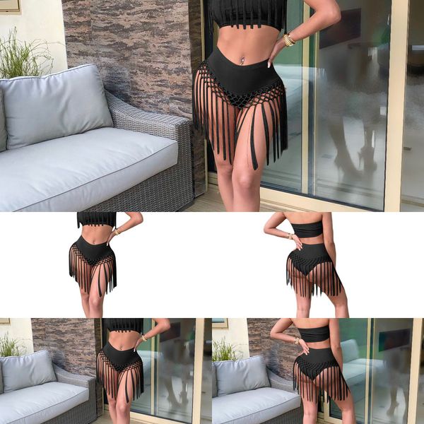 

women's fashion high waist tassel two 1209 piece swimsuit2021, White;black