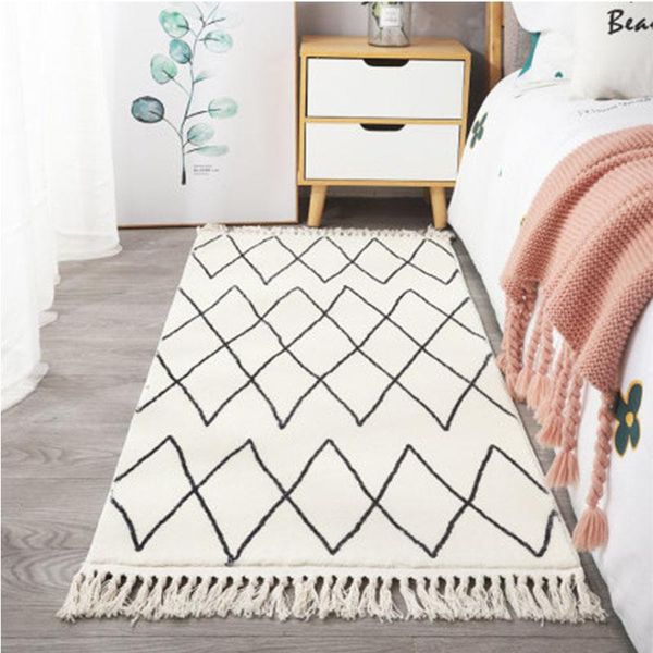 

carpets soft boho carpet for girl's bedroom bedside rug thick tassel morocco black white plush shaggy living room