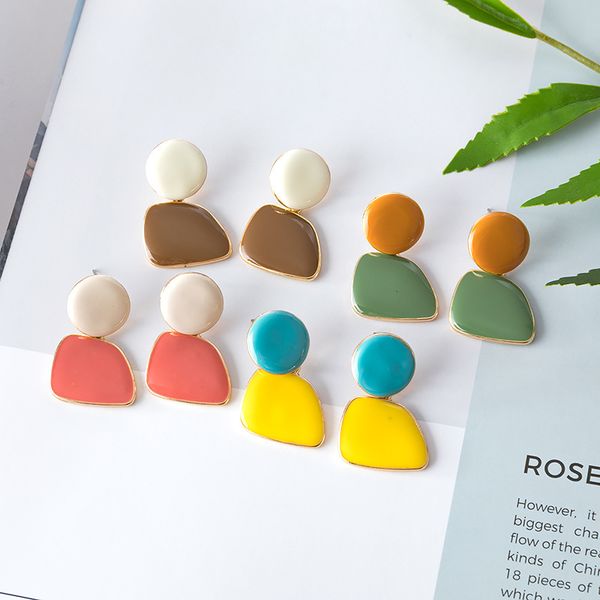 

budrovky 1pair korea fashion geometric round semicircle colorful printed polka dots earrings for women jewelry giftsdio chan contact, Silver