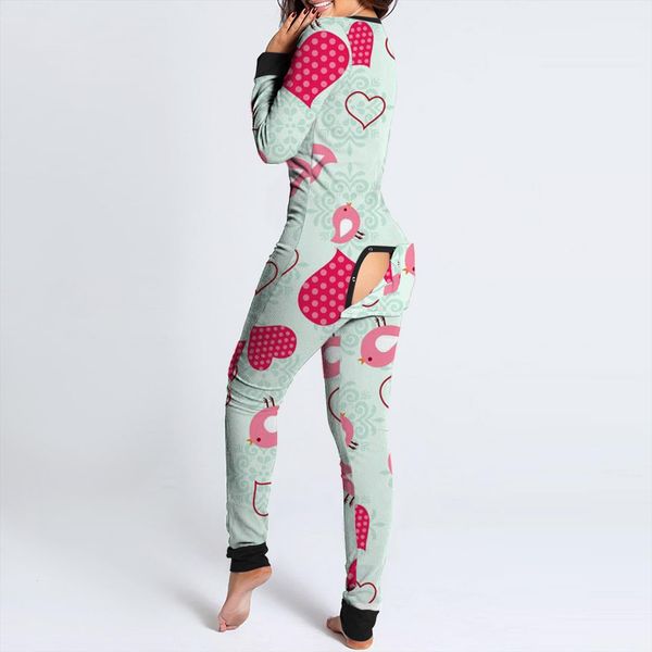 

40 casual print long sleeve women jumpsuits button flap nightwear bodysuit playsuit romper sleepware, Black;white