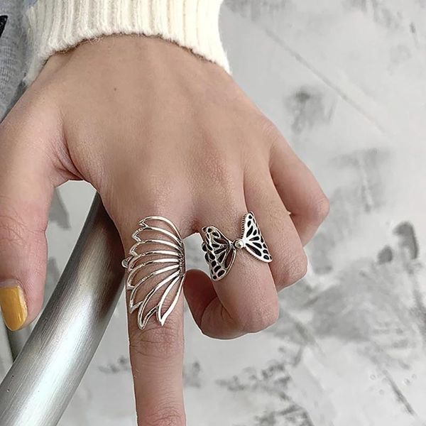 

wedding rings hollow butterfly for women punk wing silver color couple ring statement girls friendship jewelry party gift, Slivery;golden