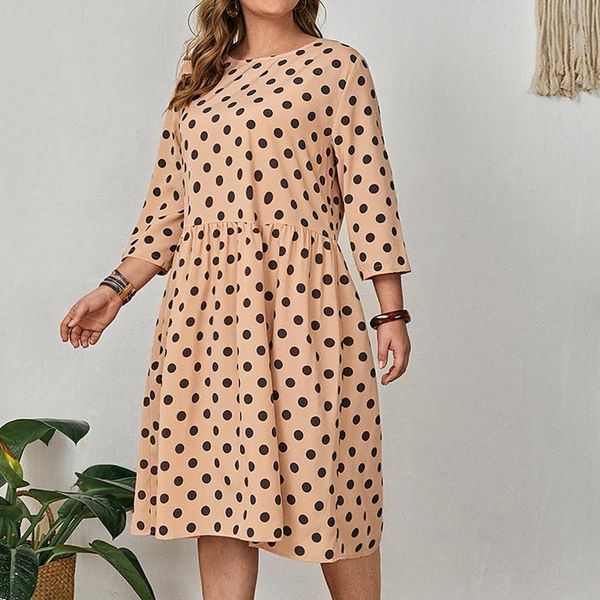 

casual dresses for women 2021 elegant plus size polka dot color round neck 3/4 sleeve summer dress clothing, Black;gray