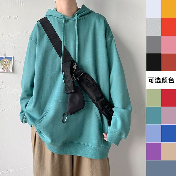

2021 new men's solid color hooded hoodies casual clothes sweatshirts fashion trend coats cotton pullover large size m-5xl oaxk, Black
