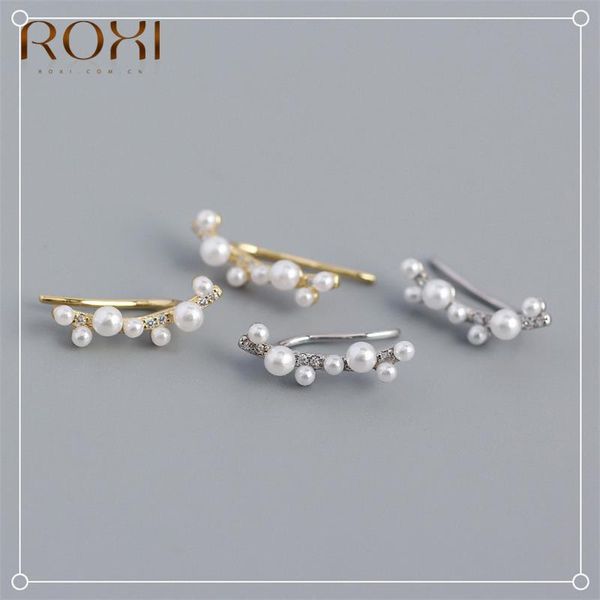 

stud roxi 925 sterling silver pearls earrings for women girls wedding xmas gift jewelry bohemia pendientes plata, Golden;silver