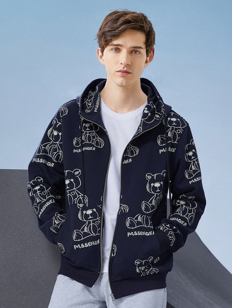 

men cartoon bear zipper up hoodie j7jc#, Black