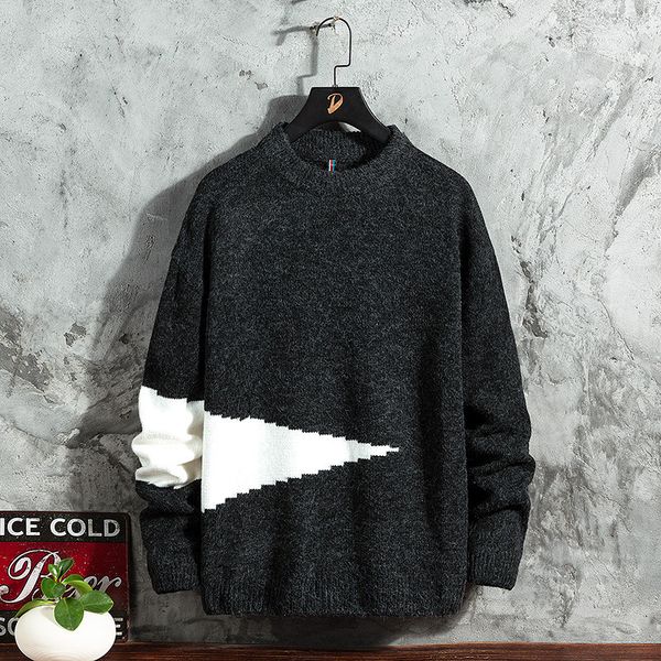 

winter men autumn sweaters fit knitted patchwork mens pullovers casual o-neck male jumper trendy loose long sleev f8lh, White;black